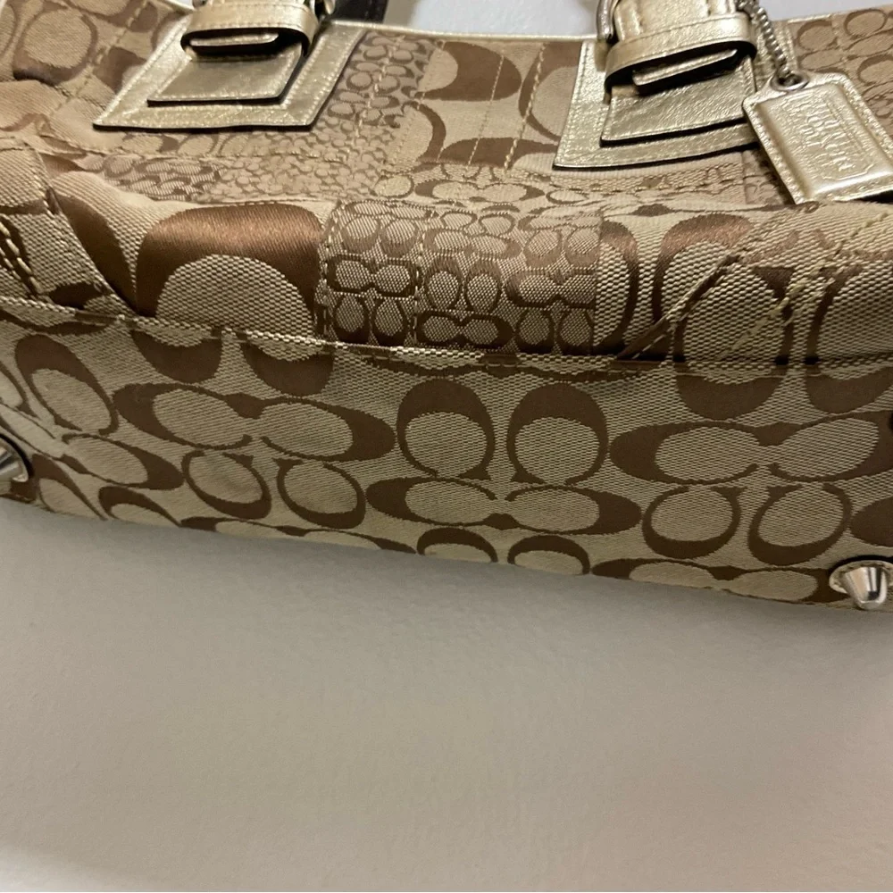 Coach Vintage Signature C Brown Denim Leather Ziptop Tote F12317 - Picture 3 of 8